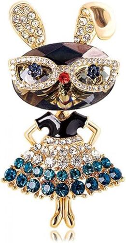 Broche lapin en strass (bleu), broche tendance en cristal, motif lapin, mignonne et délicate, idéale pour Noël, remise de diplôme, fête des honneurs, Pâques.