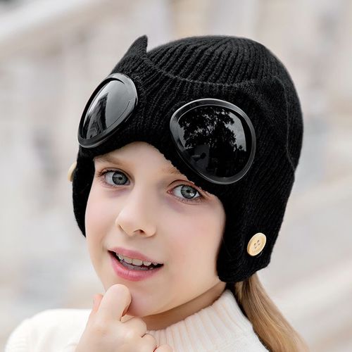 Chapeau Tricoté Pour Les Garçons Et Les Filles, Hiver Au Chaud Chapeau De Ski - Noir