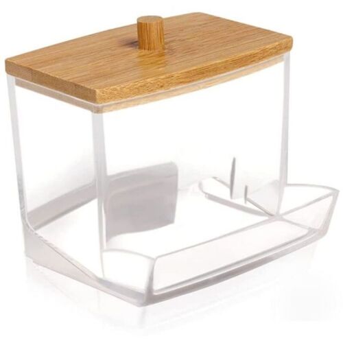 Premium Acrylique, Coton-Tige support de Stockage de salle de Bains Ustensiles Pot de la Médecine Coton-tige Titulaire de Bambou avec Couvercle 1 piece Modèle: Clair