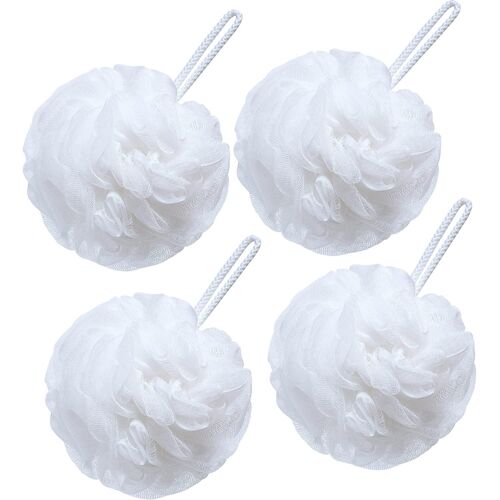 Lot De 4 Grandes Éponges De Bain (Blanches) En Luffa De 50 G, Pour La Douche, Le Corps, En Maille, Pour Hommes Et Femmes 