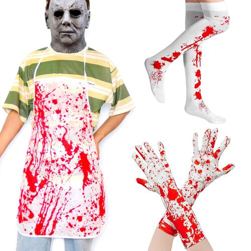 Costume d'Halloween 3 pièces, tueur sanglant, effrayant, pour femmes et hommes, accessoire de mascarade d'Halloween
