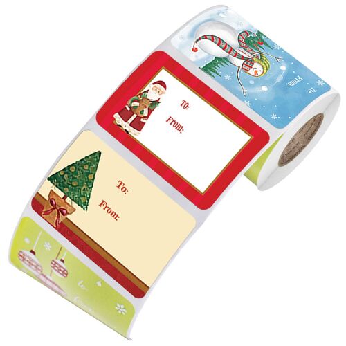 Rouleau de 250 étiquettes cadeaux de Noël - 6 modèles, étiquettes autocollantes pour sacs cadeaux de Noël