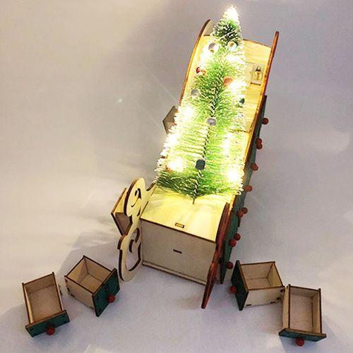 (28.5X8X20 cm, rouge + vert) LED Calendrier de l'Avent en Bois de Noël en traîneau avec tiroir, peut être rempli avec des décorations de Noël