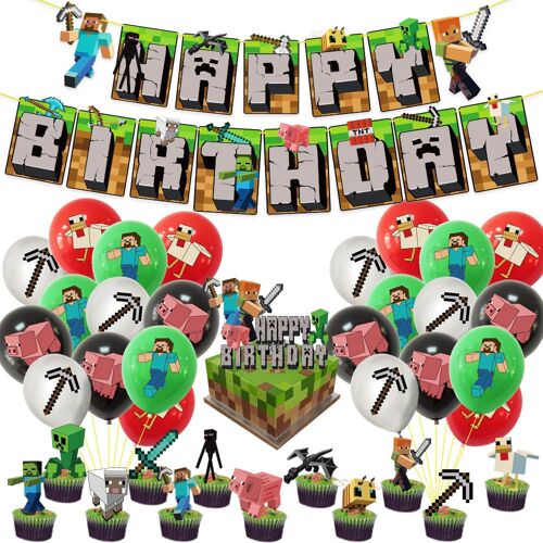Kit De Décoration De Gâteau D'anniversaire Sur Le Thème De Minecraft, Accessoires De Décoration, Bannière, Drapeau
