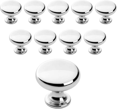 Lot de 10 poignées de porte d'armoire solides en alliage de zinc argenté, en forme de champignon, pour coiffeuse, diamètre 30 mm