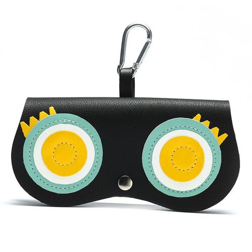 (Yeux Noirs) Étui À Lunettes De Soleil De Dessin Animé, Étui À Lunettes Portable À Clipser Avec Clip En Cuir Pu Cousu, Sac Portable Pour Lunettes
