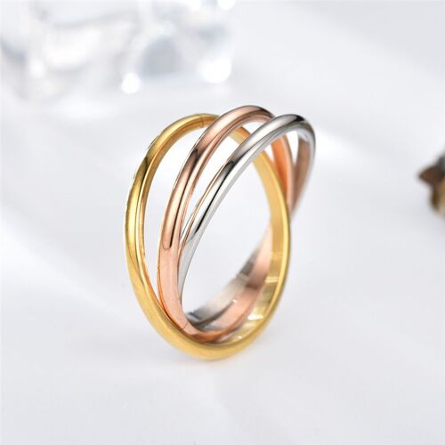 Bague En Acier Titane Pour Femme, 53 X 17 Mm, Motif Trio Enroulé Basique, En Acier Inoxydable, Trois Vies, Trois Mondes