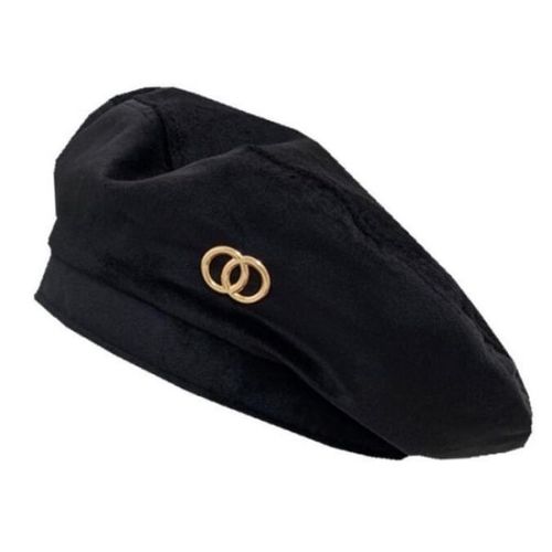 Un Béret Unique Dans Un Style Luxueux, Noir Avec Une Boucle Dorée, Noir Taille Unique