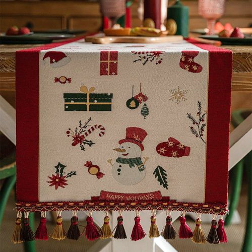 Chemin De Table Noël, Décoration, Nappe, 35*260cm, Pompons