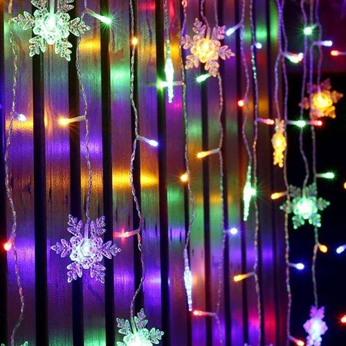 Guirlande Lumineuse Led, Rideau Lumineux En Flocons De Neige