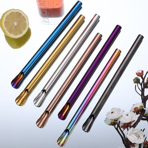 Lot de 7 pailles réutilisables en acier inoxydable de 12 mm, idéales pour les smoothies, les jus et le café - Couleurs arc-en-ciel