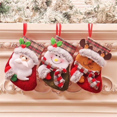 Chaussettes de Noël, décoration de bas de Noël 3 pièces, chaussettes de Noël à suspendre, chaussettes de Noël à suspendre pour sac, pour sapin, cheminée, fenêtre, sac de bonbons