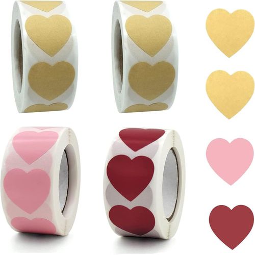 2000 Pieces Auto-Adhésif Autocollants Kraft, Étiquettes Autocollant Coeur Rouge, Autocollant Coeur, Étiquettes Kraft, Étiquettes Autocollantes Coeur Pour Articles De Fête, Décoration Et Scrapbooking