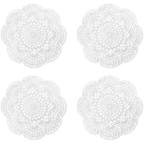 Hthed-Lot De 4 Napperons Ronds De 20,3 Cm En Dentelle Au Crochet Faits À La Main 100% Coton (Blanc)