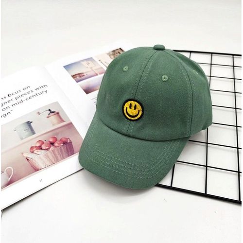 Casquette De Baseball Vert Pour Les Jeunes Enfants Avec Un Visage Souriant, Lavable, Réglable, Et Magnifique, Idéal Pour Les Enfants De 3 À 12 Ans.