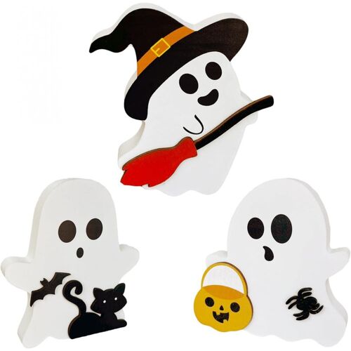 Lot de 3 décorations d'Halloween fantômes mignonnes pour l'intérieur, décorations effrayantes pour une fête à la maison ou à exposer sur une étagère