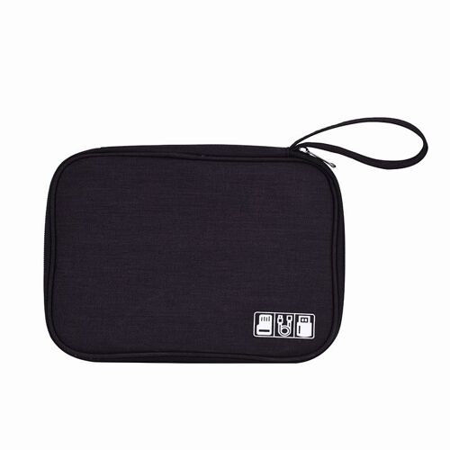 Sac de rangement noir, sac de rangement pour câble de voyage, adapté aux clés USB, cartes SD et disques durs de chargeur