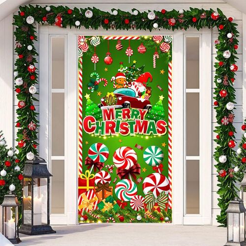 Décoration de porte de Noël, toile de fond du Père Noël, couvertures suspendues de porte de Noël