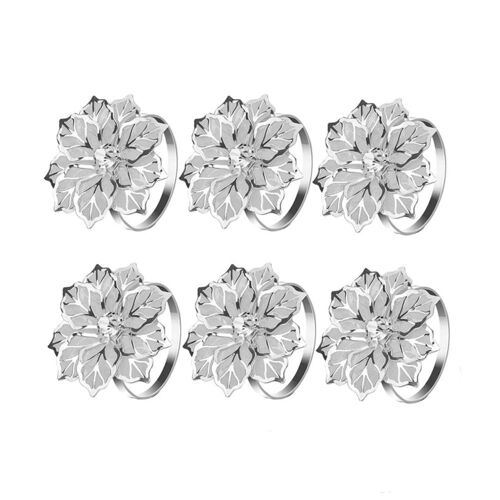 (6 Pièces, Argent) Porte-Anneau De Serviette En Métal À Motif De Fleur Creuse, Pour Fête, Banquet, Noël, Décoration De Boucle De Serviette, Cadeau
