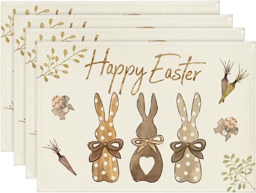 Sets De Table Carottes Lapin Joyeuses Pâques Pour Table À Manger, 30 X 45 Cm, Lot De 4