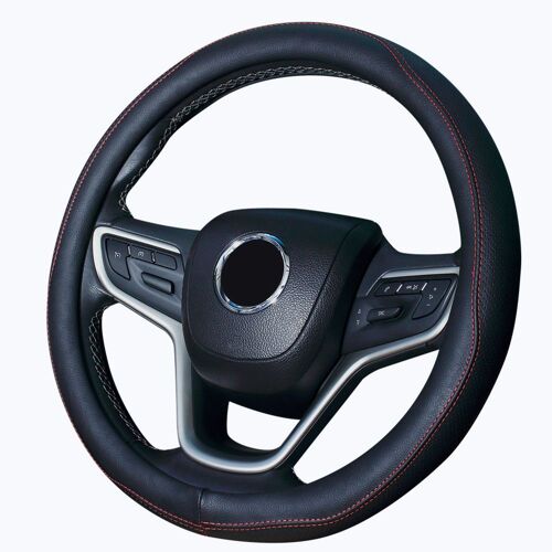 Housse De Volant En Cuir Microfibre 38 Cm Noir Et Rouge 1 Pièce Compatible Avec La Plupart Des Voitures Volant Non Inclus