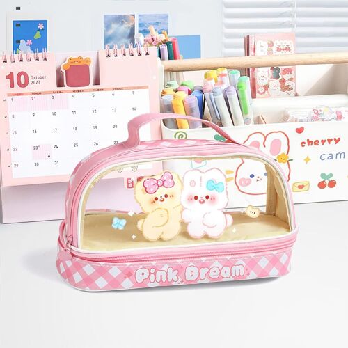(Lapin Rose) Jolie Trousse À Crayons Kawaii Belle Trousse À Crayons De Grande Capacité Fournitures Scolaires Trousse À Crayons Pour Garçons Et Filles