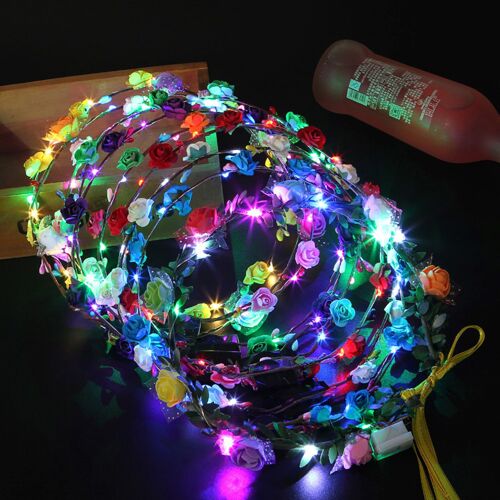 Couronne De Fleurs À Led Avec Élastiques À Cheveux, 9 Pièces