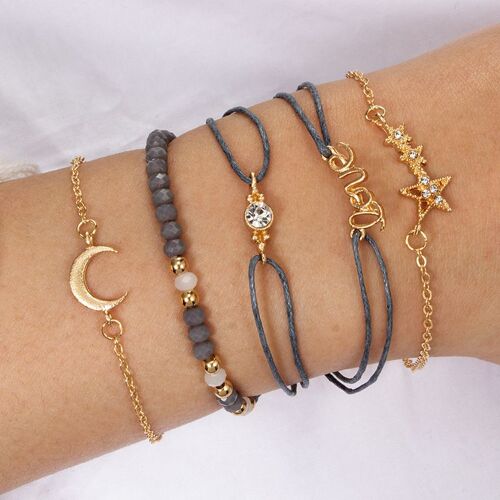 Lot De 6 Bracelets Bohèmes Étoiles Et Lune Bracelet En Perles De Cristal Et De Pierres Précieuses Chaîne À Main Faite À La Main Pour Femmes Et Filles