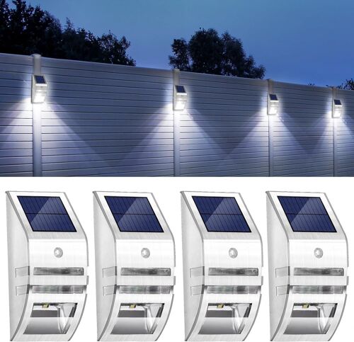 Lot De 4 Lampes Solaires D'extérieur Avec Détecteur De Mouvement Etanche-Acier Inoxydable-Appliques Murales Pour Extérieur-Avec Pour Jardin, Terrasse, Allée, Etc.