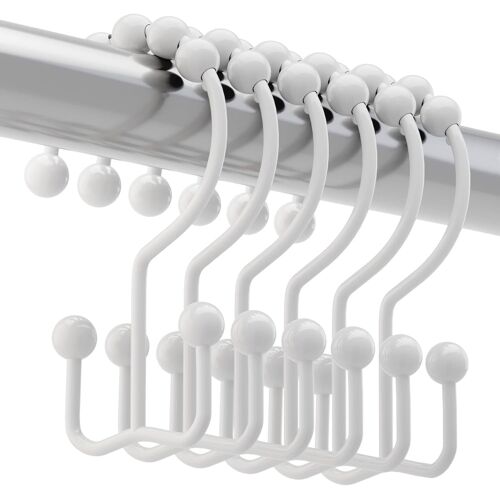 (Blanc) lot de 6 Crochets de Rideau de Douche, Métal Inoxydable Double Glide Douche Crochets, Convient pour salle de Bain Barres de Rideau de Douche, Montagne Crochet de Rideau de Douche Crochet, 8 Perles Crochet de Rideau