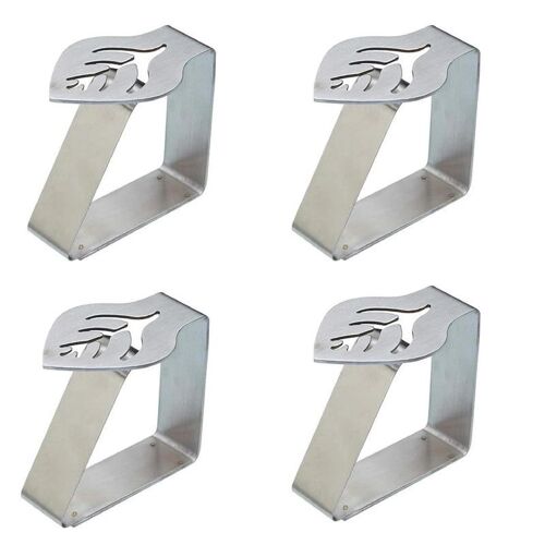 4 Pinces À Nappe En Acier Inoxydable, Pinces À Nappe, Fixation Sécurisée Auto-Ajustable, Motif Feuille, 6 X 5 Cm, Argent