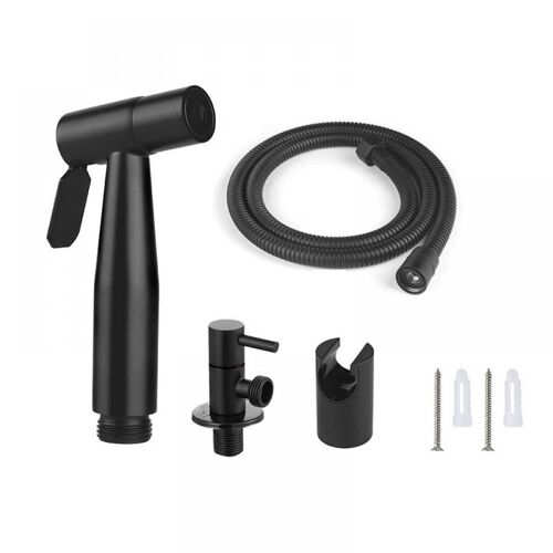 (Noir) Pulvérisateur de bidet portatif, kit de toilette à douche, ensemble de robinetterie en cuivre SUS 304, ensemble de robinetterie de bidet à jet