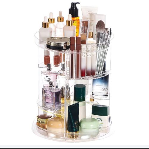 (Transparent) 1pc 360 Degrés De Rotation De Maquillage Organisateur De Boîte De Avec Partition Fentes, 8-Couche Réglable Rotation De Soins De La Boîte De Rangement, Grande Capacité, Table De Maquillage Rack De Stockage, Table De Toilette De Salle De Bains 