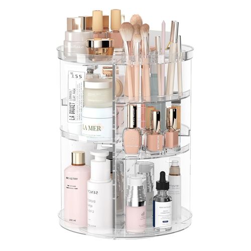 (Transparent Plat Haut En Couleur) 1pc 360 Degrés De Rotation De Maquillage Organisateur De La Boîte Avec La Fente De Diviseur, Couche 8 Rotatif De Soins De La Boîte De Rangement, Grande Capacité, Table De Maquillage Rack De Stockage, Robe