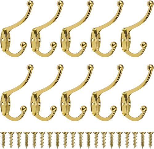 Jexnovashop-Rétro Crochet Patère Porte Manteau Mural Vintage Crochet De Porte Métal Pour Salle De Bain Cuisine Chambre Entrée 10 Pièces Or