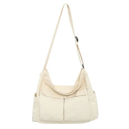 (Blanc cassé) 1 Morceau de Toile Sac à Bandoulière Sac de Messager Mignon avec la Broche et Pendentif pour les Femmes, les Filles Casual, Une Épaule Joli Sac d'École des Vêtements de travail en Toile Sac à Bandoulière Grande Capacité