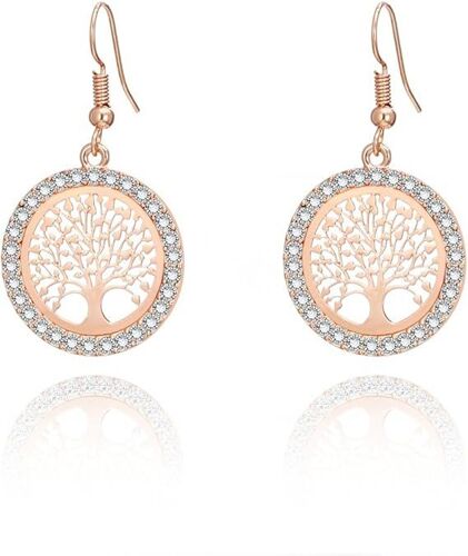 Boucles D'oreilles Femme En Or Rose, Boucles D'oreilles Arbre De Vie, Nouvelles Boucles D'oreilles Créoles En Strass Brillants