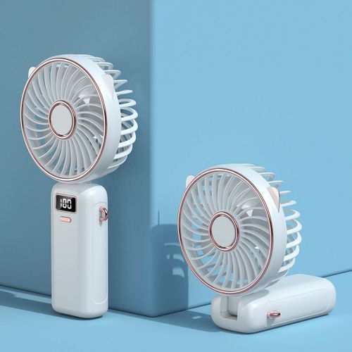 Mini ventilateur portable, 2400 mAh, rechargeable par USB, silencieux, 5 vitesses, petit ventilateur de bureau portable avec base, ventilateur électrique pour l'extérieur