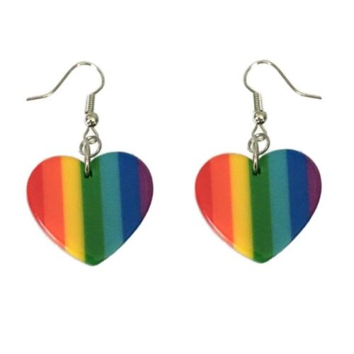 Boucles D'oreilles Coeur Arc-En-Ciel Bijoux Acrylique Acier Inoxydable Crochets Noir