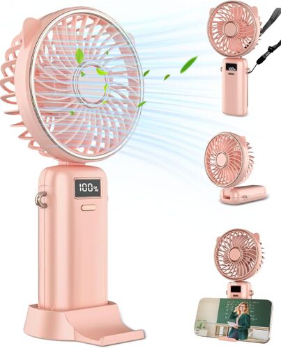 Mini Ventilateur Portatif, 4500mAh Calme Rechargeable par USB 5 Vitesses de Poche Petit Bureau, d'un Ventilateur avec la Longue Attente de la Base, de 6 à 12 Heures de Vie de la Batterie, d'un Ventilateur Électrique pour l'Extérieur de Voyage - Blanc