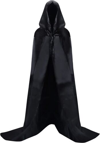 Cape À Capuche Noire Pour Adulte, Costume D'halloween, Carnaval, Noël