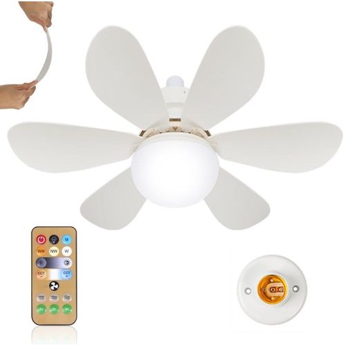 Ventilateur de plafond avec Lumière et Télécommande, 40W Dimmable LED Ventilateur de Plafond avec 6 Lames, E27 Convertisseur de Base, 3 Vitesses, 3 Couleurs, Moderne Lampe pour la Chambre à coucher, Salle de Séjour, Cuisine [Classe Énergétique A]