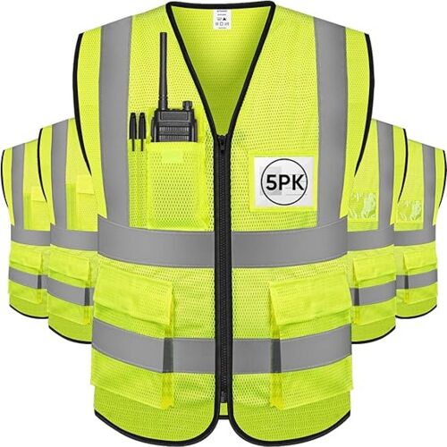 Gilet de sécurité réfléchissant 5 pièces (jaune fluo, gilet seul) Gilet en maille haute visibilité de classe II taille M