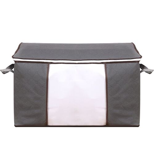 Sac de rangement horizontal gris pour courtepointe (70 × 50 × 30 cm), sac de rangement pour vêtements, emballage de courtepointe en coton