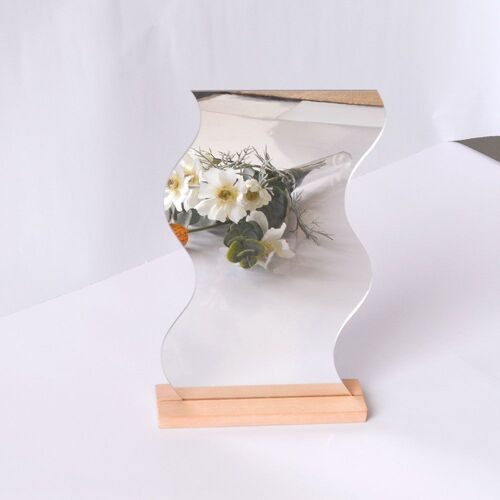 Miroir de maquillage en acrylique en forme de vague, miroir d'habillage sans cadre, miroir de table DIY esthétique, pendentif en bois