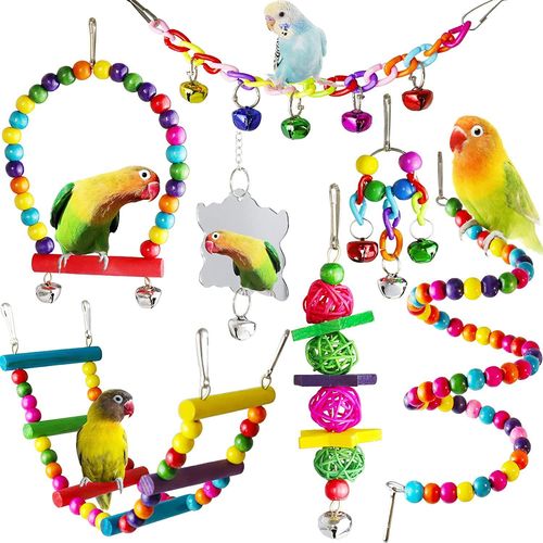 Lot De 7 Jouets Pour Perroquets Jouets Pour Cage Jouets Pour Perroquets Jouet Pour Perroquet Jouet À Mordre Pour Perruches, Cockatiels, Conures, Pinsons, Petites Perruches
