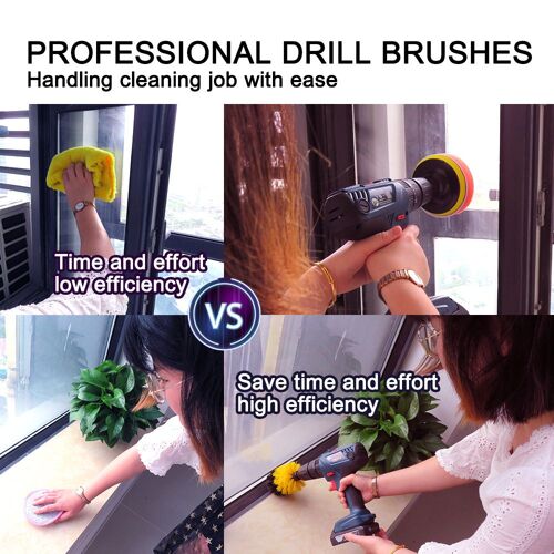 (Vert) Ensemble De 5 Brosses Électriques Pour Perceuse, Brosse À Plancher, Brosse À Polir, Brosse À Nettoyer Les Carreaux, Brosse À Creuser, Brosse À Laver La Voiture, Brosse Électrique Pour Perceuse