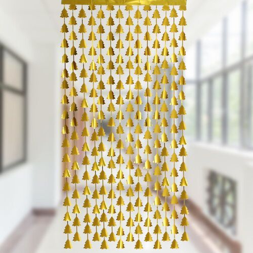 Arbre de noël de Rideaux Métalliques - Or - 1m x 2m, Brillant pompons, Feuille de Gland Rideaux, Brillant, les Portes et les Fenêtres pour Anniversaire, de Mariage ou de Fête Décoration