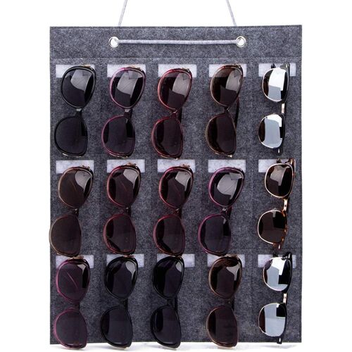 Pochette suspendue de rangement pour lunettes de soleil (gris), pochette murale d'organisation pour lunettes, pochette suspendue pour étui à lunettes