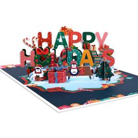 Carte de Noël ? Père Noël, Pingouin ? Carte de Noël 3D, Carte cadeau de Noël faite à la main avec enveloppe